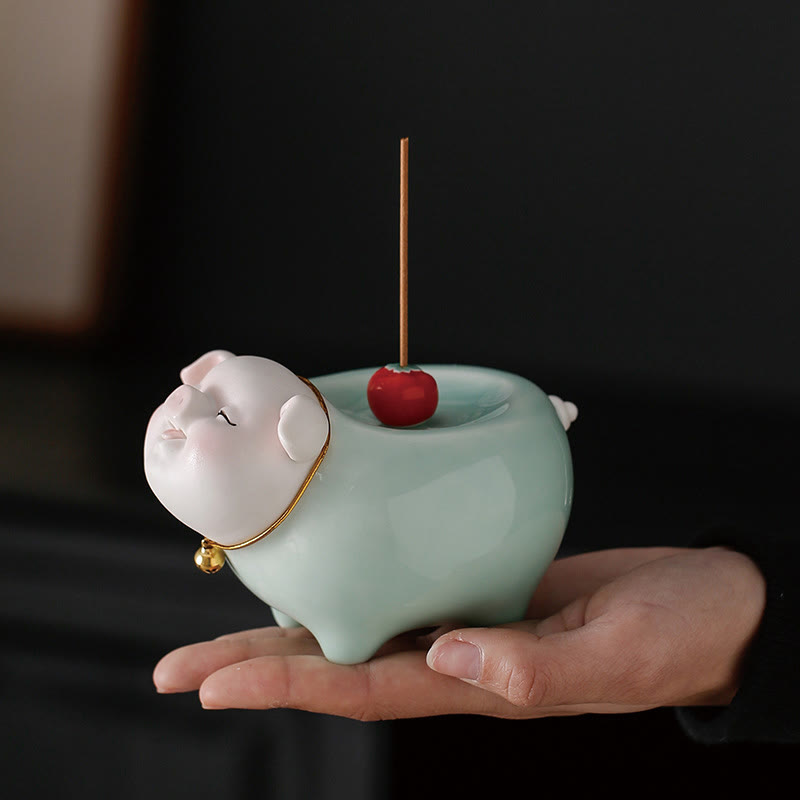 Nimara Ritual Ceramic Little Pig Blessing Stick Incense Burner