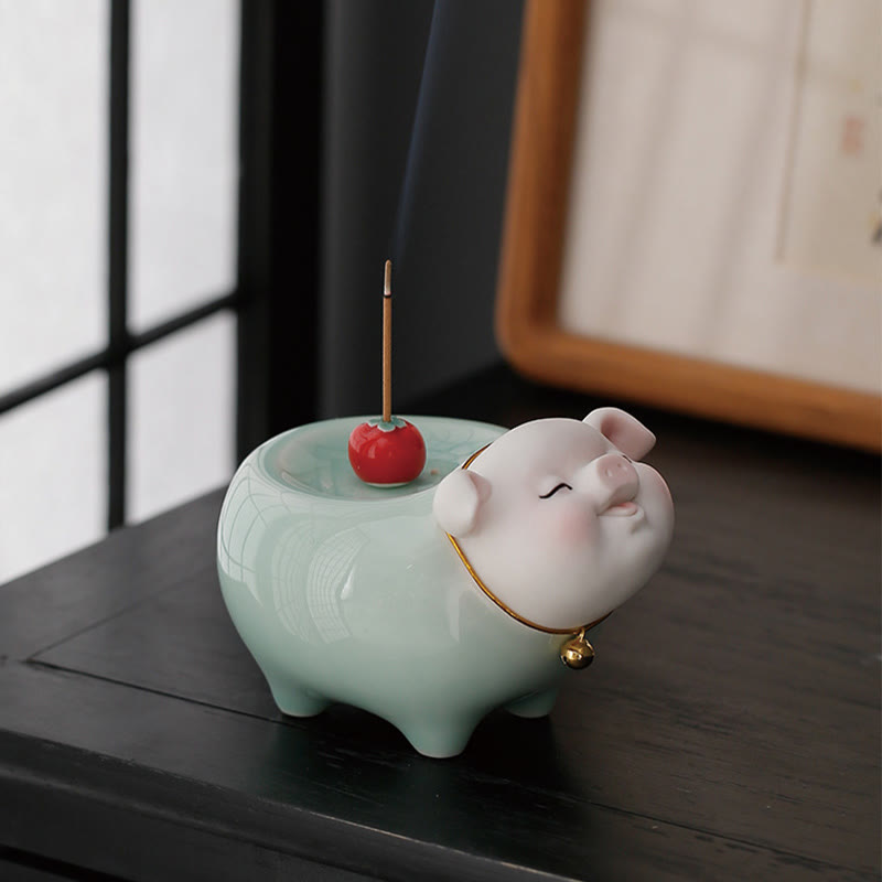 Nimara Ritual Ceramic Little Pig Blessing Stick Incense Burner