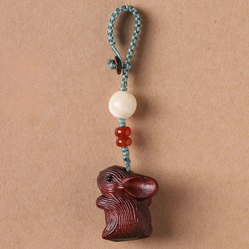 Nimara Ritual Sandalwood Small Leaf Red Sandalwood Lucky Mini Rabbit Protection Key Chain Phone Hanging Decoration