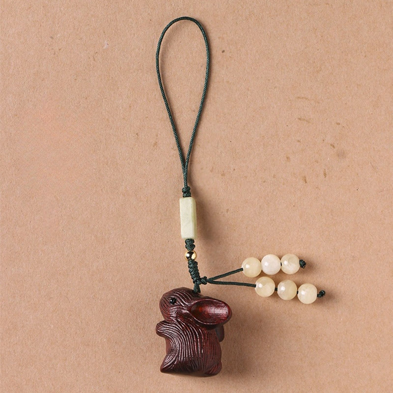 Nimara Ritual Sandalwood Small Leaf Red Sandalwood Lucky Mini Rabbit Protection Key Chain Phone Hanging Decoration