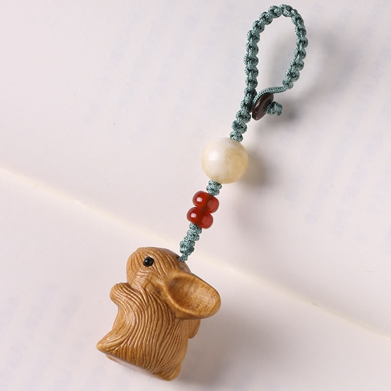 Nimara Ritual Sandalwood Small Leaf Red Sandalwood Lucky Mini Rabbit Protection Key Chain Phone Hanging Decoration