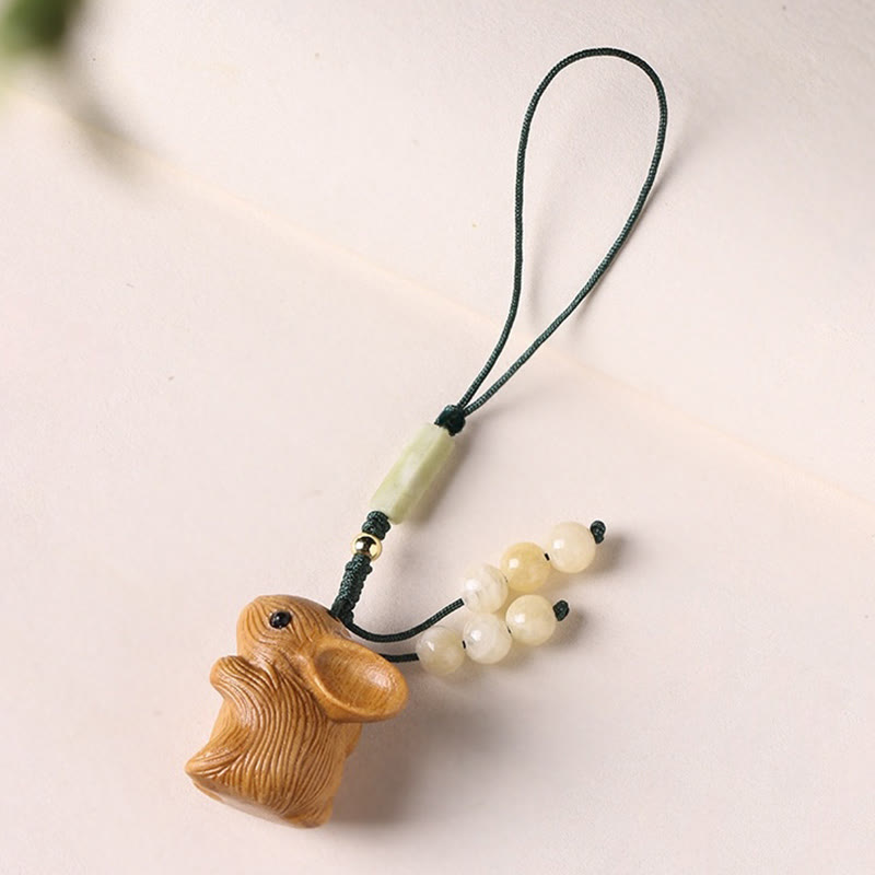 Nimara Ritual Sandalwood Small Leaf Red Sandalwood Lucky Mini Rabbit Protection Key Chain Phone Hanging Decoration