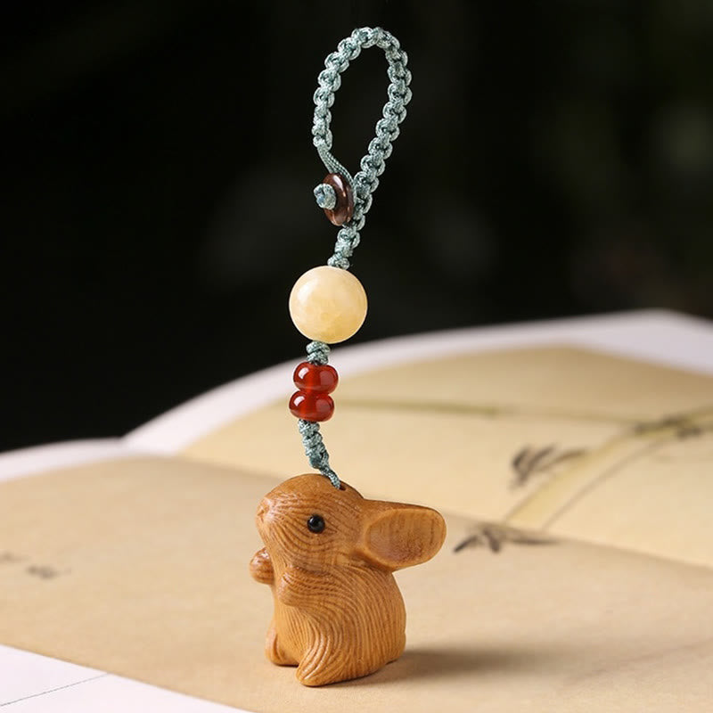 Nimara Ritual Sandalwood Small Leaf Red Sandalwood Lucky Mini Rabbit Protection Key Chain Phone Hanging Decoration