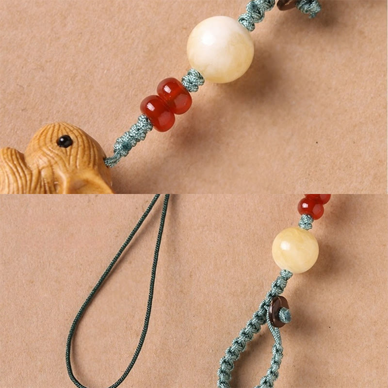 Nimara Ritual Sandalwood Small Leaf Red Sandalwood Lucky Mini Rabbit Protection Key Chain Phone Hanging Decoration