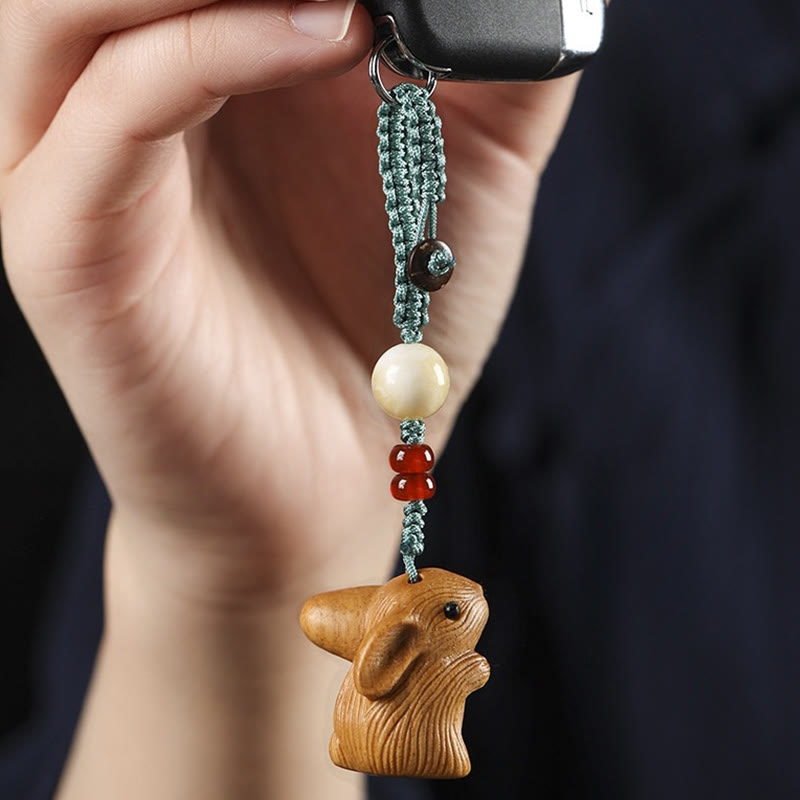 Nimara Ritual Sandalwood Small Leaf Red Sandalwood Lucky Mini Rabbit Protection Key Chain Phone Hanging Decoration