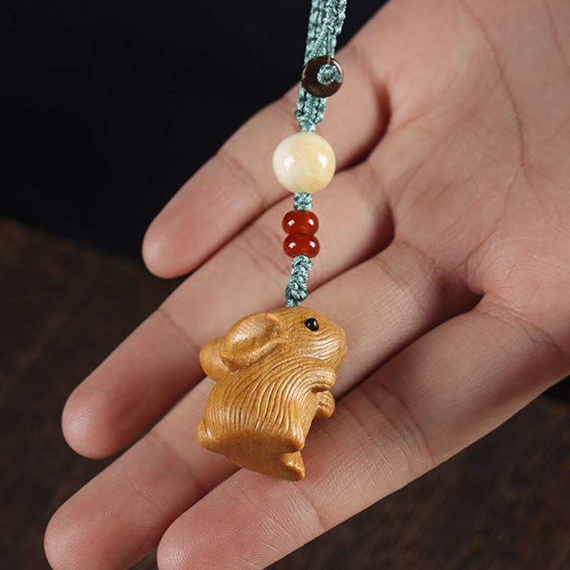 Nimara Ritual Sandalwood Small Leaf Red Sandalwood Lucky Mini Rabbit Protection Key Chain Phone Hanging Decoration