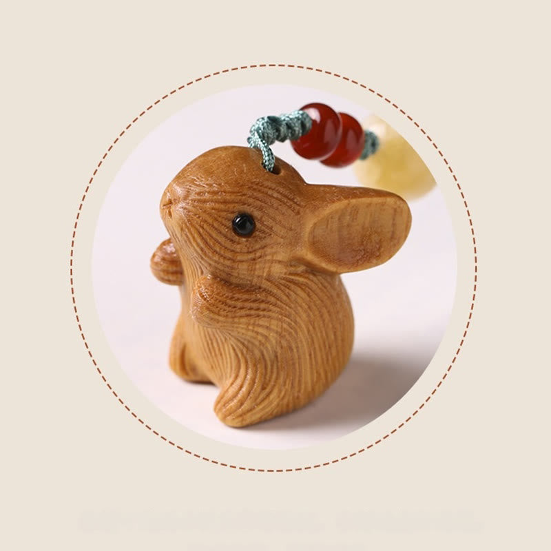 Nimara Ritual Sandalwood Small Leaf Red Sandalwood Lucky Mini Rabbit Protection Key Chain Phone Hanging Decoration
