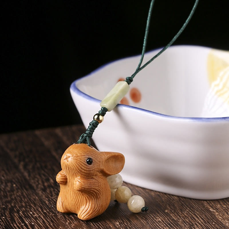 Nimara Ritual Sandalwood Small Leaf Red Sandalwood Lucky Mini Rabbit Protection Key Chain Phone Hanging Decoration