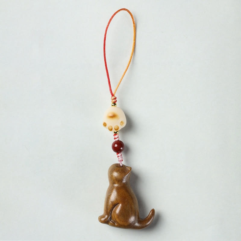 Nimara Ritual Small Leaf Red Sandalwood Green Sandalwood Sandalwood Sitting Cat Sooth Phone Hanging Decoration