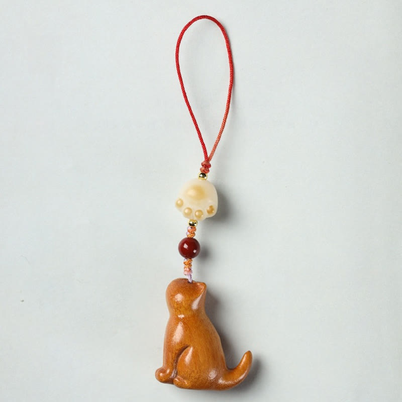 Nimara Ritual Small Leaf Red Sandalwood Green Sandalwood Sandalwood Sitting Cat Sooth Phone Hanging Decoration
