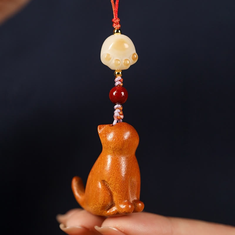 Nimara Ritual Small Leaf Red Sandalwood Green Sandalwood Sandalwood Sitting Cat Sooth Phone Hanging Decoration