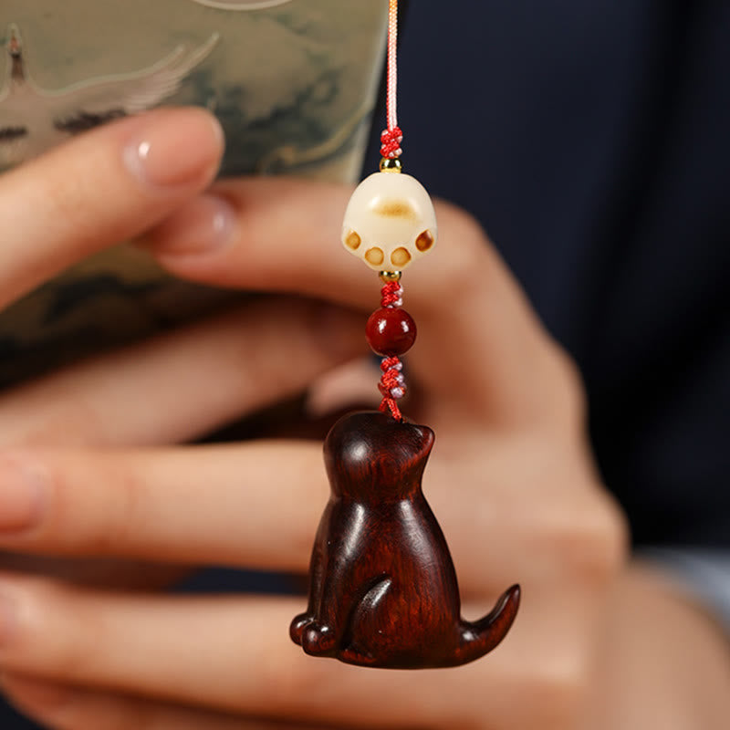Nimara Ritual Small Leaf Red Sandalwood Green Sandalwood Sandalwood Sitting Cat Sooth Phone Hanging Decoration