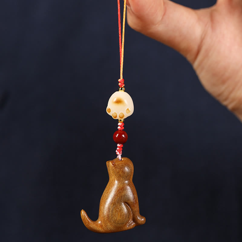 Nimara Ritual Small Leaf Red Sandalwood Green Sandalwood Sandalwood Sitting Cat Sooth Phone Hanging Decoration