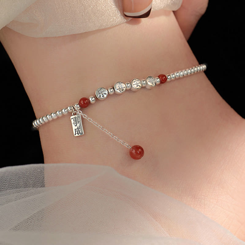 Nimara Ritual 925 Sterling Silver Small Beads Red Agate Peace And Joy Blessing Anklet