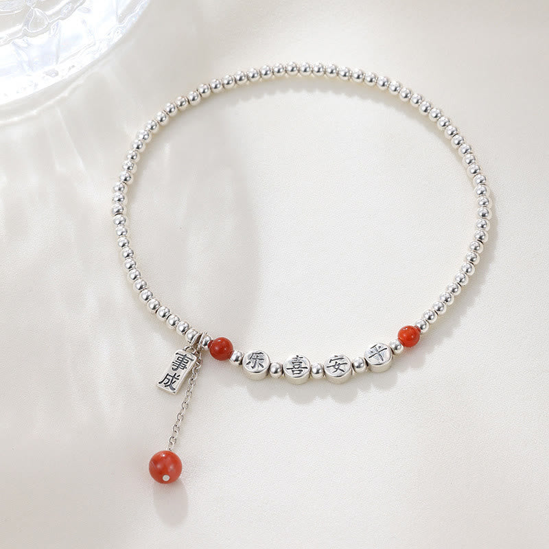 Nimara Ritual 925 Sterling Silver Small Beads Red Agate Peace And Joy Blessing Anklet