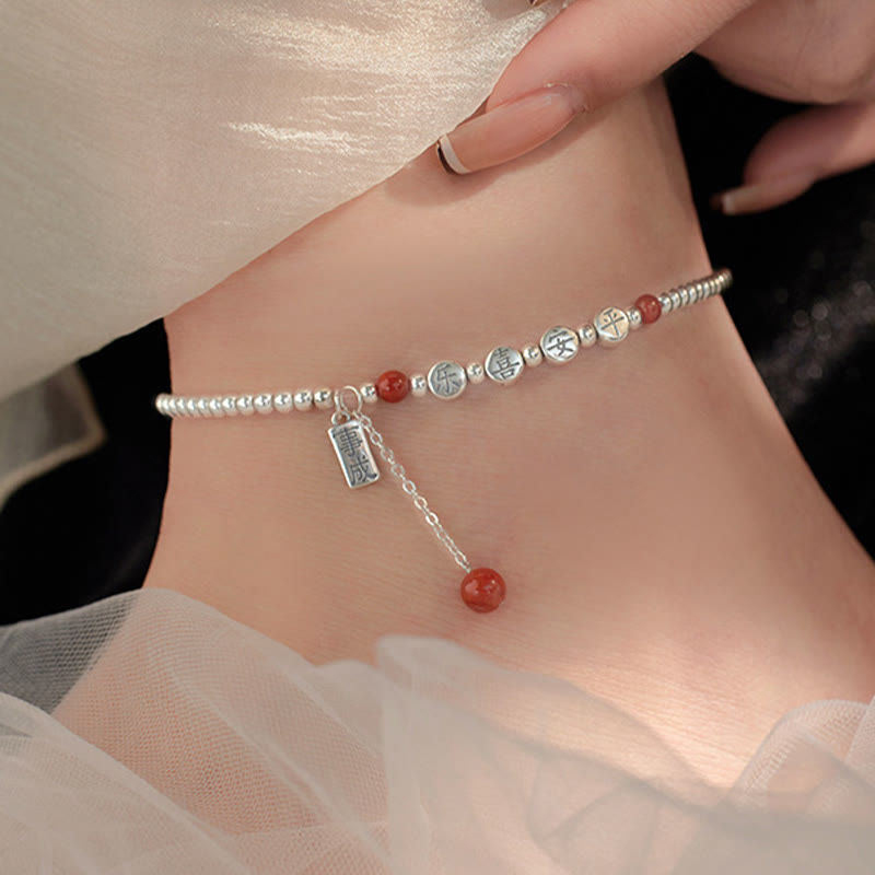 Nimara Ritual 925 Sterling Silver Small Beads Red Agate Peace And Joy Blessing Anklet