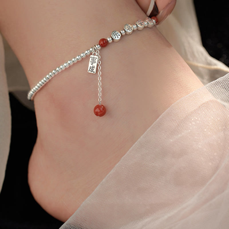 Nimara Ritual 925 Sterling Silver Small Beads Red Agate Peace And Joy Blessing Anklet