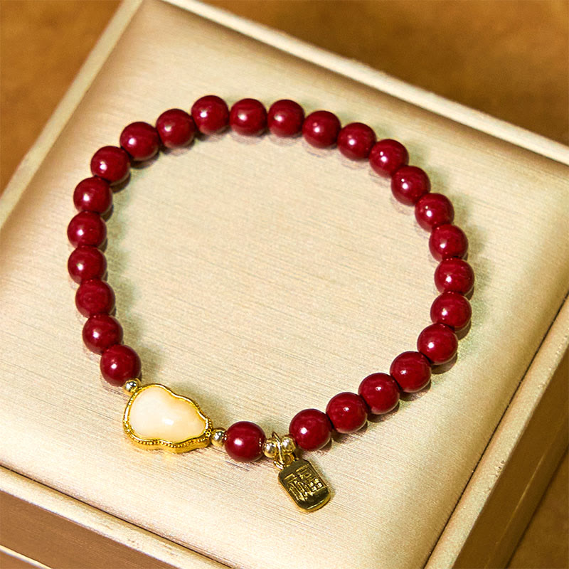 Nimara Ritual Cinnabar Gourd Fu Character Charm Blessing Bracelet