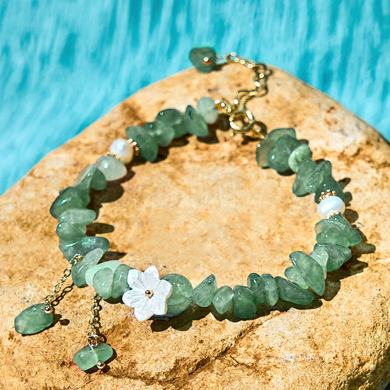 Nimara Ritual Natural Strawberry Quartz Green Strawberry Quartz Super Seven Crystal Flower Healing Bracelet