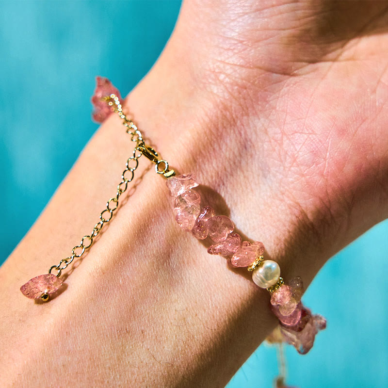 Nimara Ritual Natural Strawberry Quartz Green Strawberry Quartz Super Seven Crystal Flower Healing Bracelet