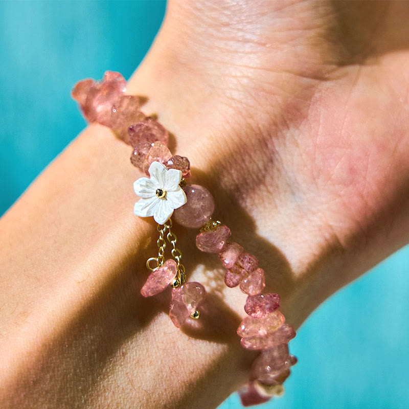 Nimara Ritual Natural Strawberry Quartz Green Strawberry Quartz Super Seven Crystal Flower Healing Bracelet