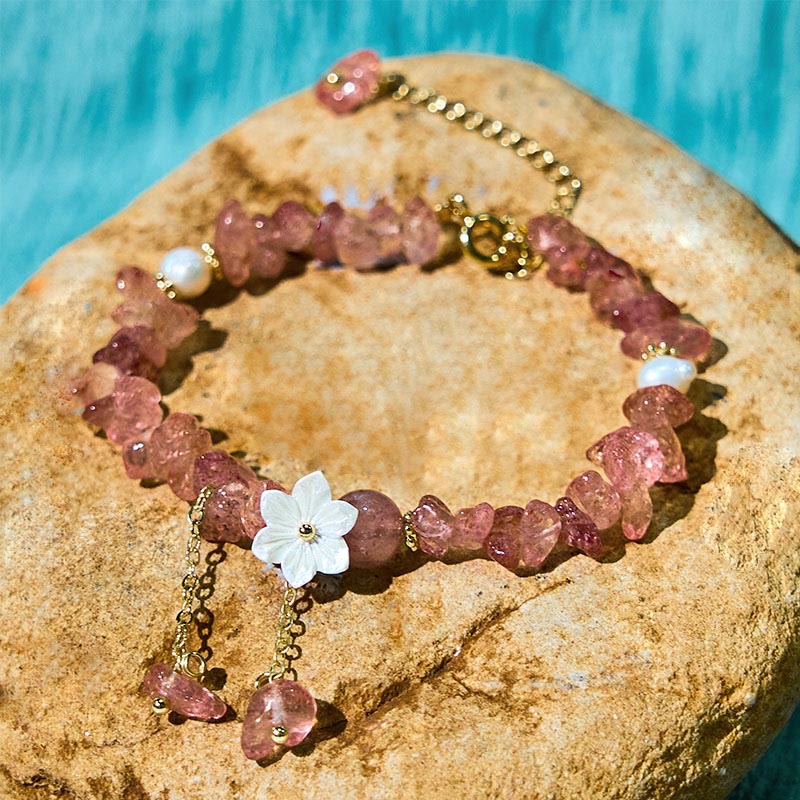 Nimara Ritual Natural Strawberry Quartz Green Strawberry Quartz Super Seven Crystal Flower Healing Bracelet