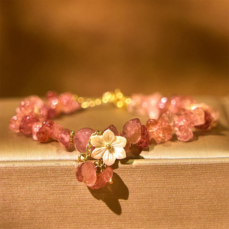 Nimara Ritual Natural Strawberry Quartz Green Strawberry Quartz Super Seven Crystal Flower Healing Bracelet