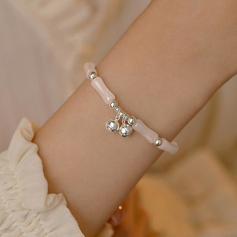 Nimara Ritual 925 Sterling Silver Natural White Jade Bamboo Bell Charm Luck Happiness Bracelet