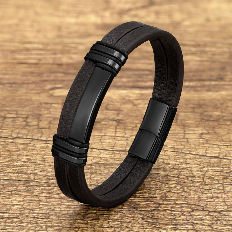 Nimara Ritual Brown Leather Titanium Steel Buckle Balance Bracelet