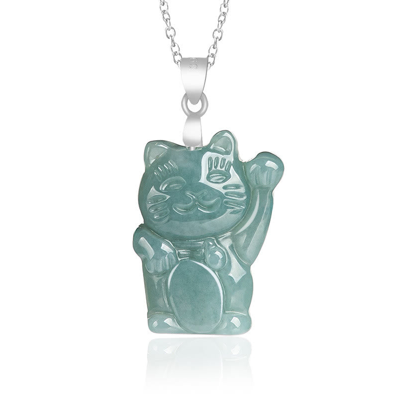 Nimara Ritual Natural Jade Lucky Cat Abundance Titanium Steel Necklace Pendant