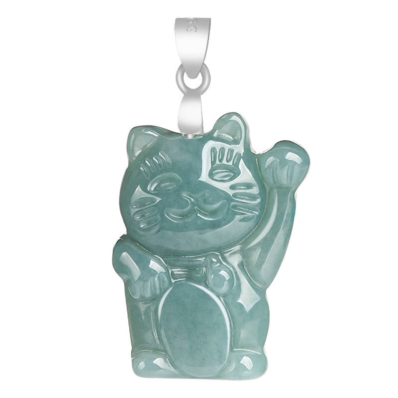 Nimara Ritual Natural Jade Lucky Cat Abundance Titanium Steel Necklace Pendant