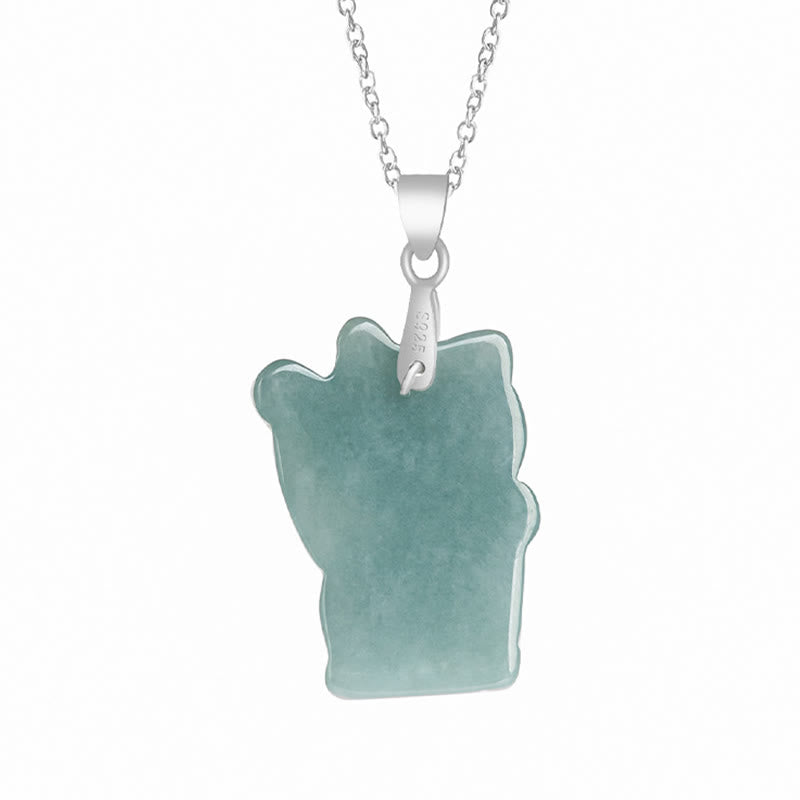 Nimara Ritual Natural Jade Lucky Cat Abundance Titanium Steel Necklace Pendant
