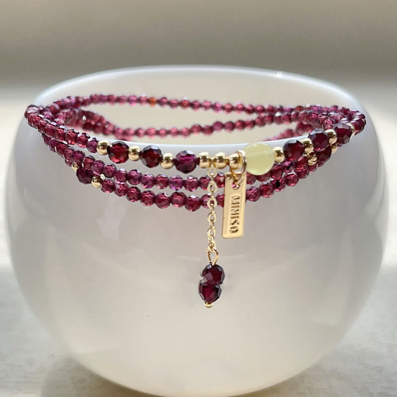 Protection and Purification Small Natural Garnet Triple Wrap Bracelet