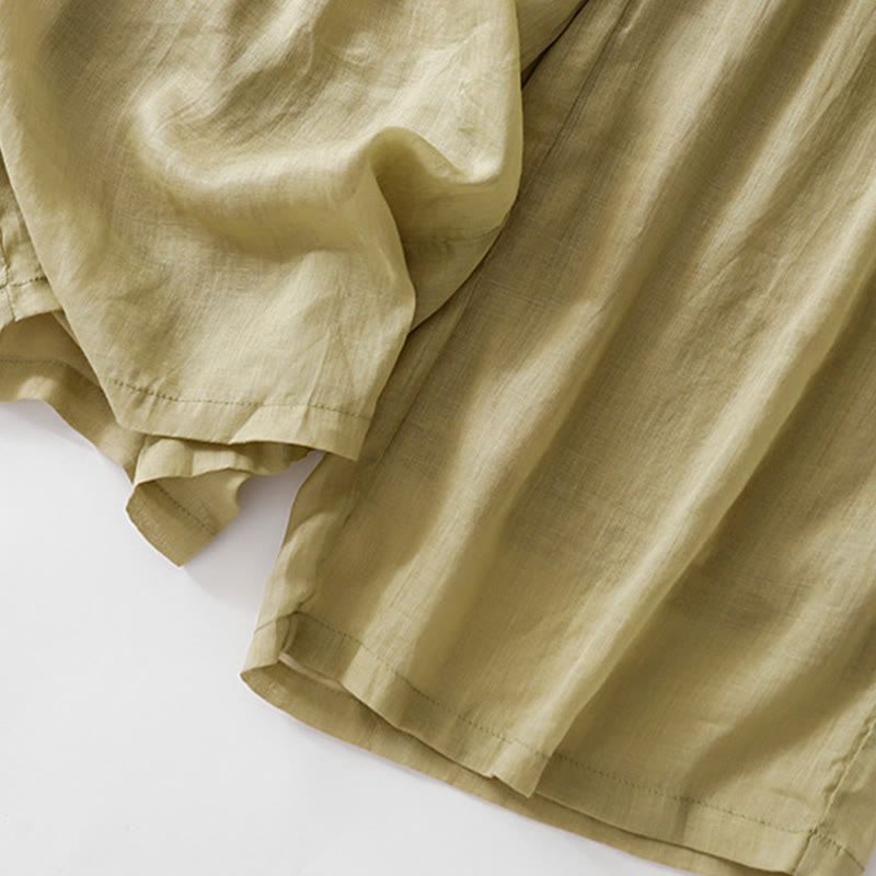 Nimara Ritual Summer Embroidery Double Layer Cotton Linen Women's Wide Leg Pants With Pockets