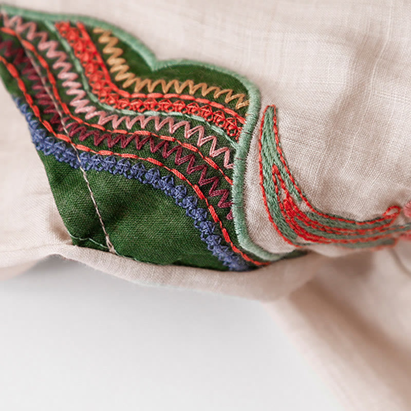 Nimara Ritual Summer Embroidery Double Layer Cotton Linen Women's Wide Leg Pants With Pockets
