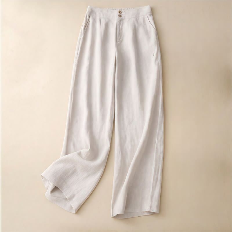 Nimara Ritual Summer Casual Simple Zipper Design Linen Women's Wide Leg Pants With Pockets