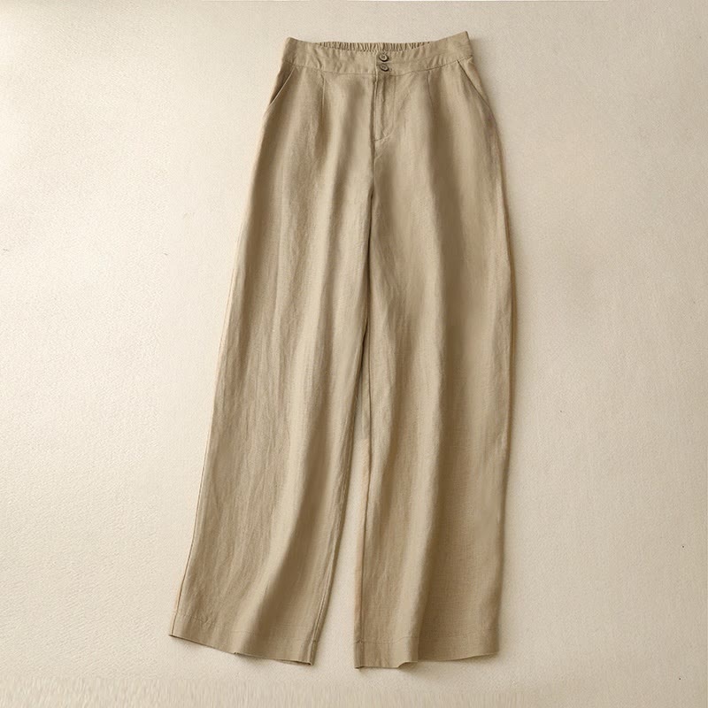Nimara Ritual Summer Casual Simple Zipper Design Linen Women's Wide Leg Pants With Pockets