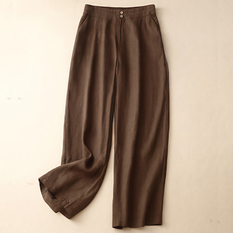 Nimara Ritual Summer Casual Simple Zipper Design Linen Women's Wide Leg Pants With Pockets