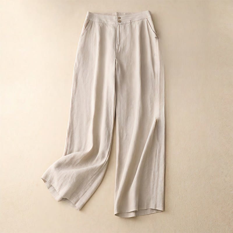 Nimara Ritual Summer Casual Simple Zipper Design Linen Women's Wide Leg Pants With Pockets