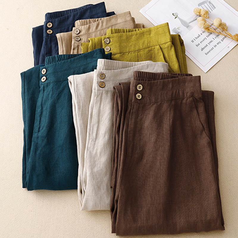 Nimara Ritual Summer Casual Simple Zipper Design Linen Women's Wide Leg Pants With Pockets