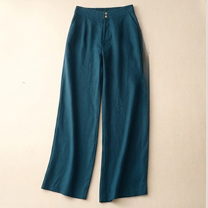 Nimara Ritual Summer Casual Simple Zipper Design Linen Women's Wide Leg Pants With Pockets