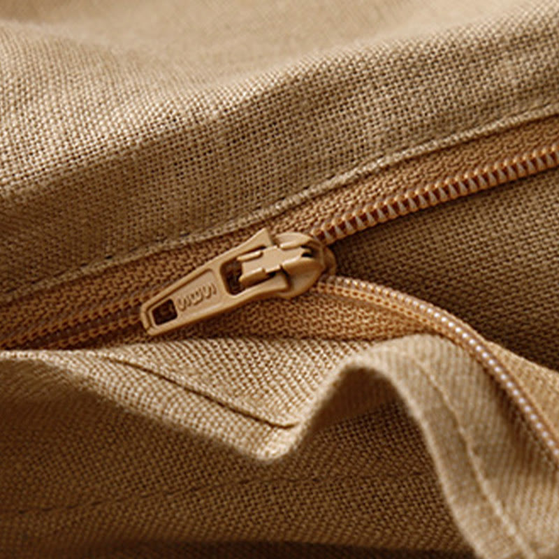 Nimara Ritual Summer Casual Simple Zipper Design Linen Women's Wide Leg Pants With Pockets