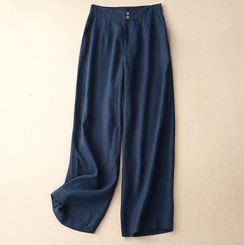 Nimara Ritual Summer Casual Simple Zipper Design Linen Women's Wide Leg Pants With Pockets