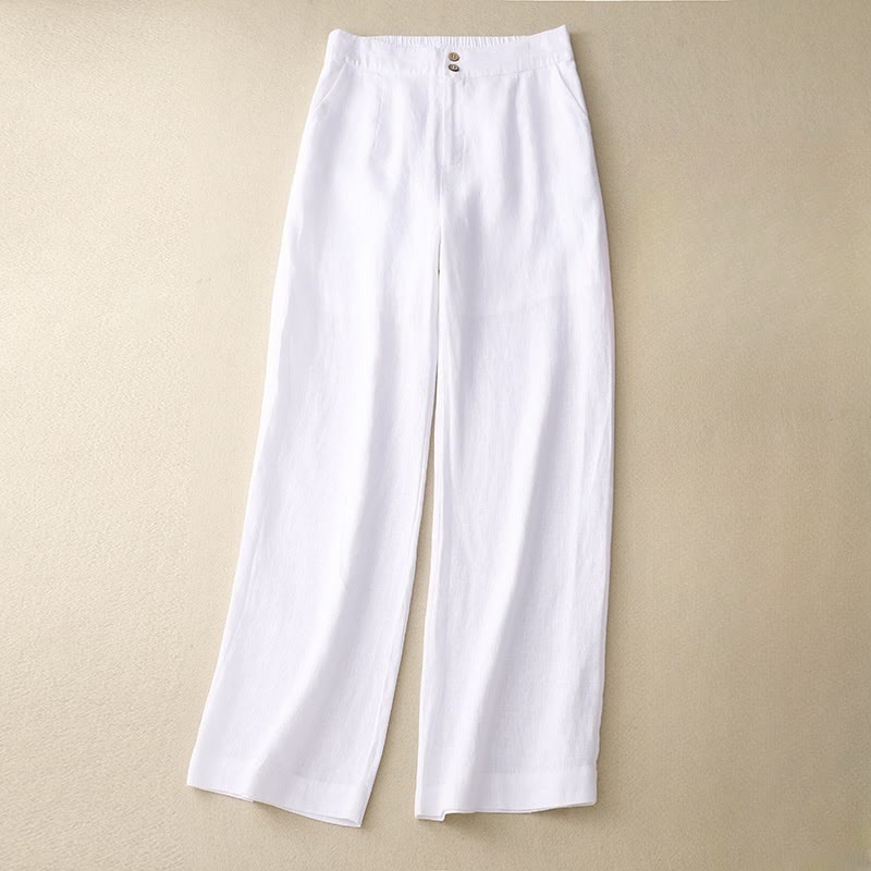 Nimara Ritual Summer Casual Simple Zipper Design Linen Women's Wide Leg Pants With Pockets