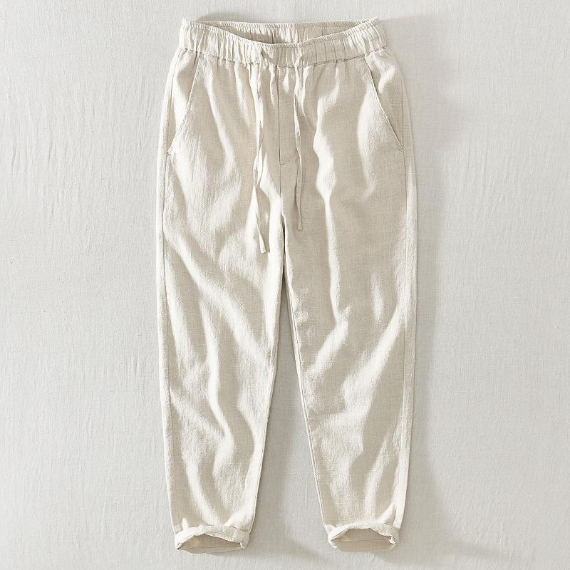 Nimara Ritual Summer Casual Drawstring Ramie Linen Men's Pants With Pockets