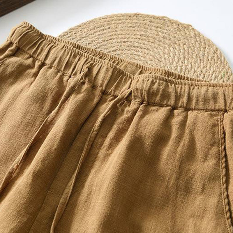 Nimara Ritual Summer Casual Drawstring Ramie Linen Men's Pants With Pockets
