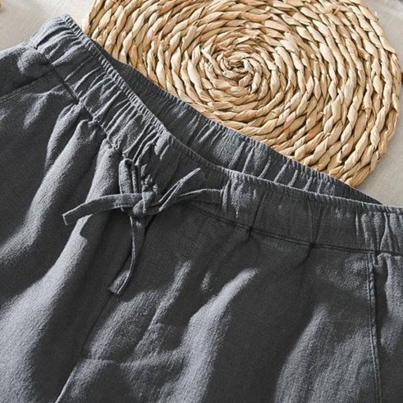 Nimara Ritual Summer Casual Drawstring Ramie Linen Men's Pants With Pockets