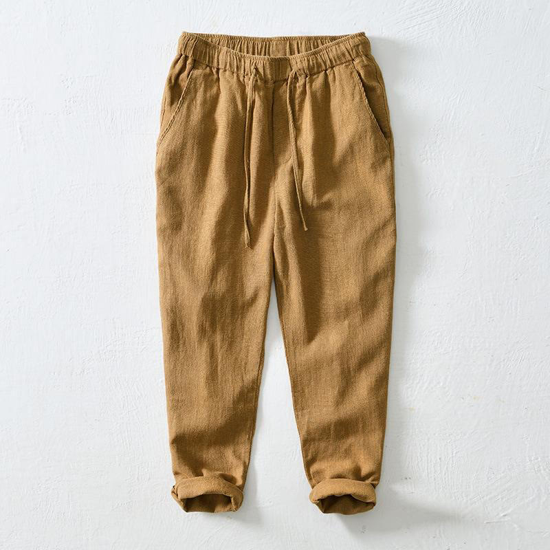 Nimara Ritual Summer Casual Drawstring Ramie Linen Men's Pants With Pockets