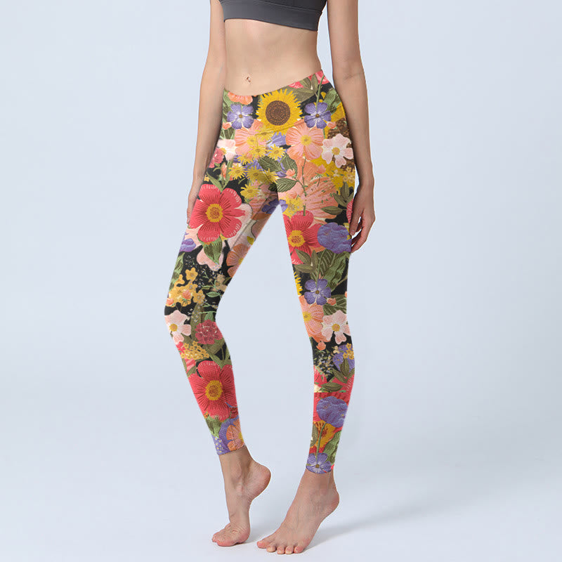 Nimara Ritual Sunflowers Pink Purple Flowers Print Sports Fitness Leggings Women's Yoga Pants
