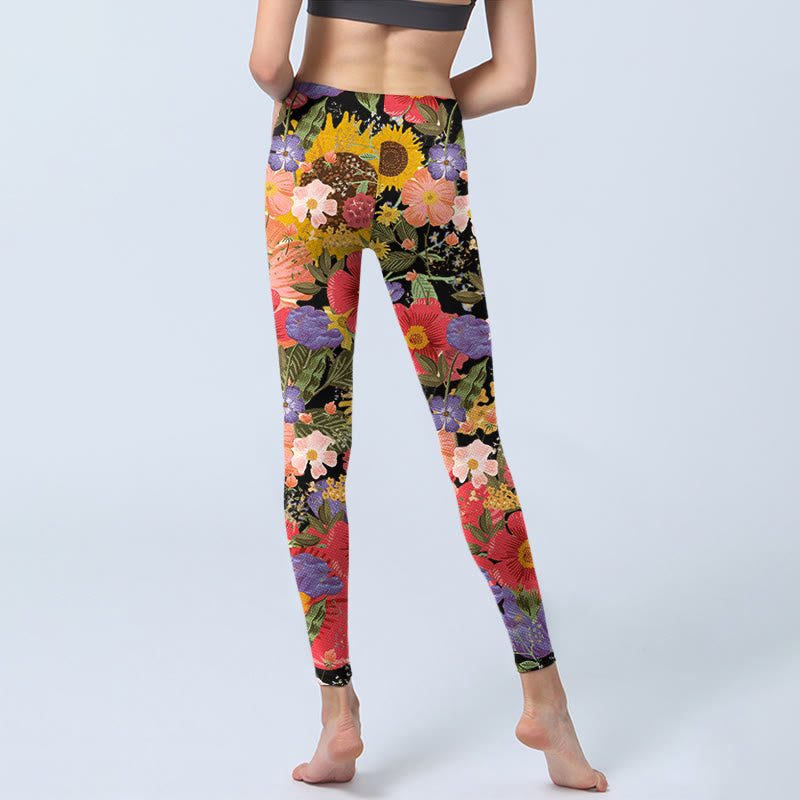 Nimara Ritual Sunflowers Pink Purple Flowers Print Sports Fitness Leggings Women's Yoga Pants